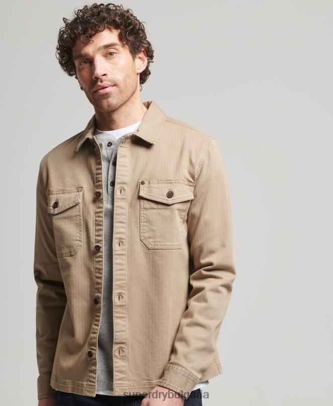 Superdry облекло N00H150 тен мъже търговски магазин - горна риза с рибена кост
