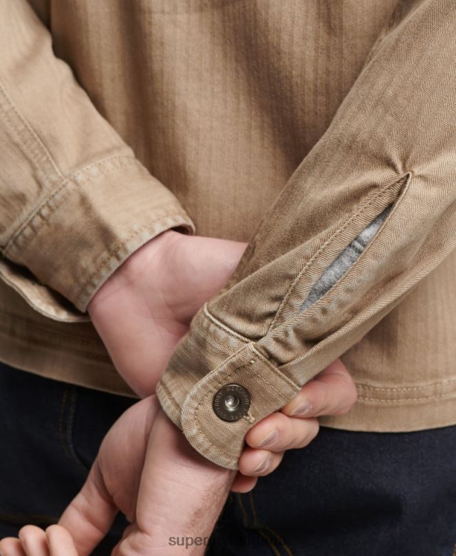 Superdry облекло N00H150 тен мъже търговски магазин - горна риза с рибена кост