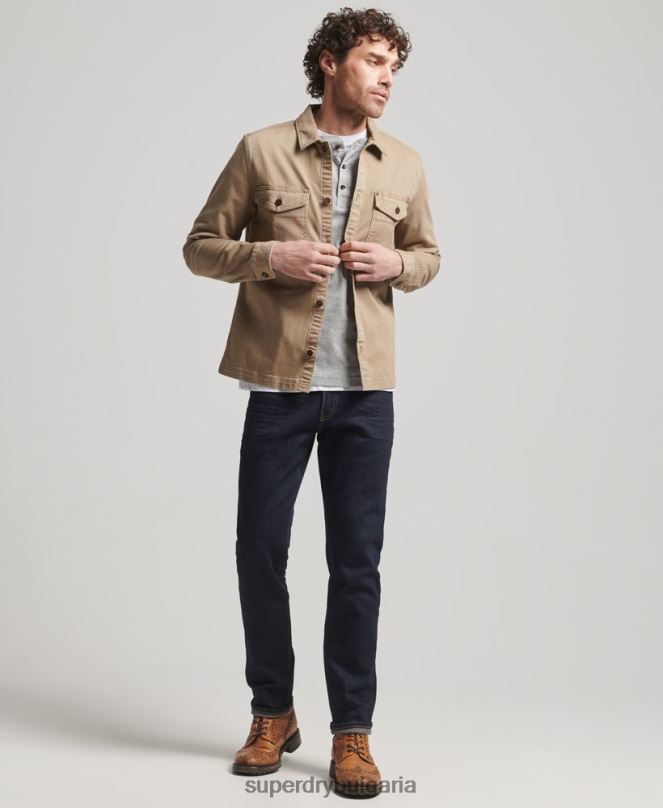 Superdry облекло N00H150 тен мъже търговски магазин - горна риза с рибена кост