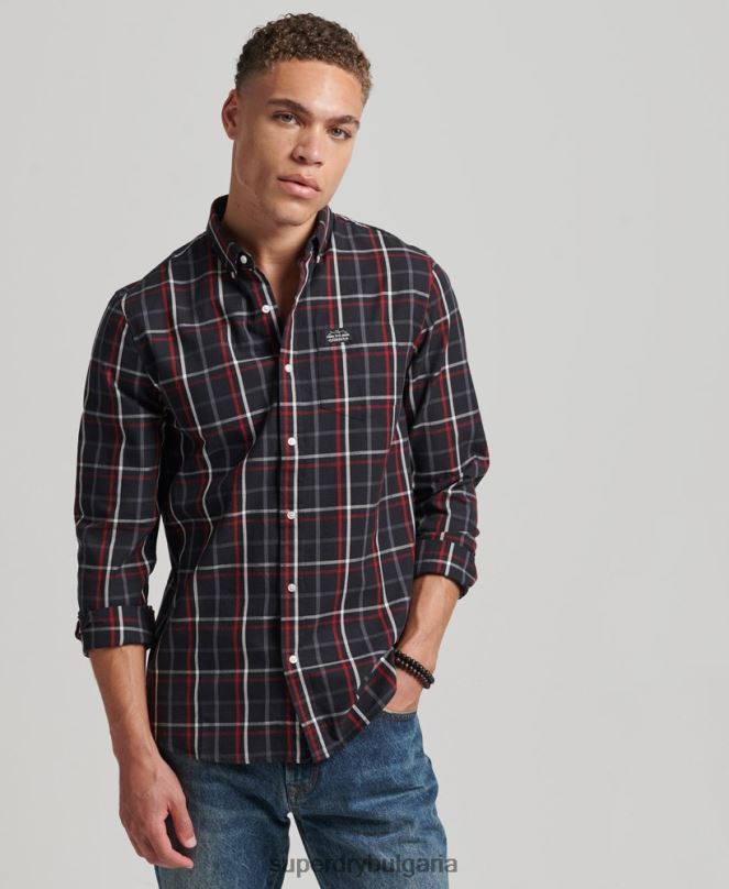 Superdry облекло N00H151 черен мъже търговска риза от памучно каре