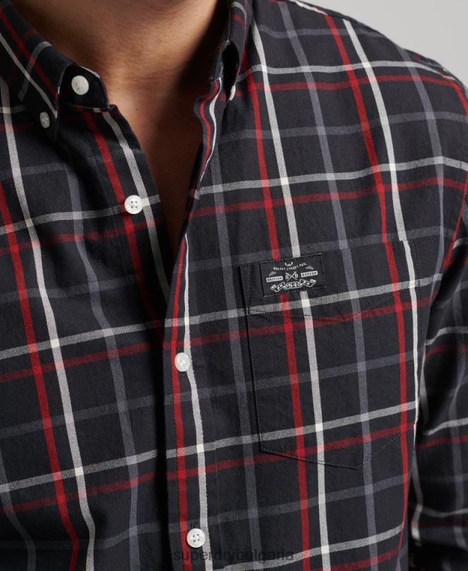 Superdry облекло N00H151 черен мъже търговска риза от памучно каре