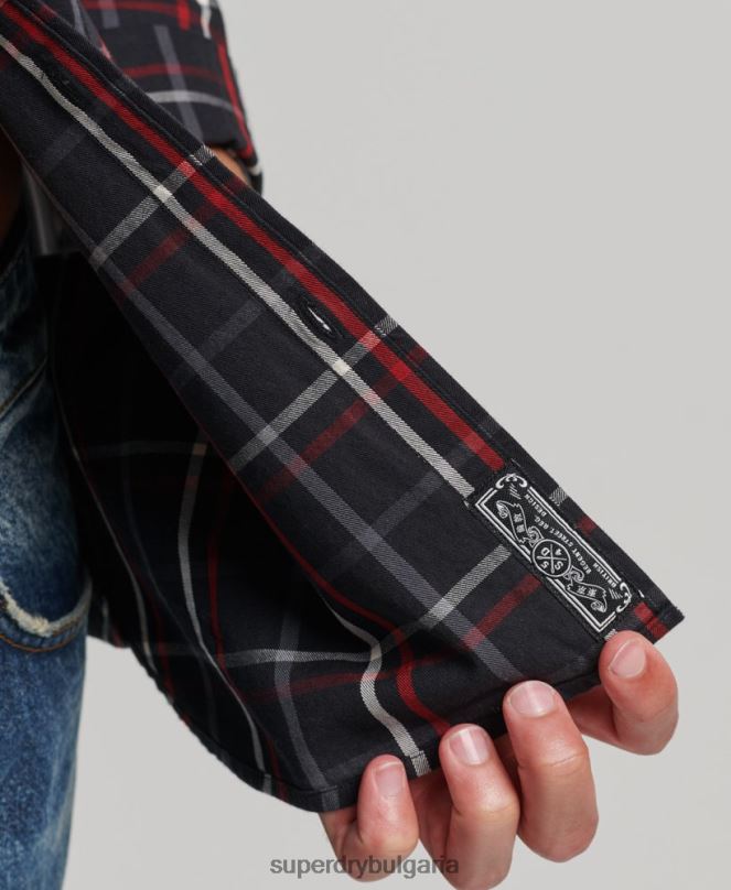 Superdry облекло N00H151 черен мъже търговска риза от памучно каре