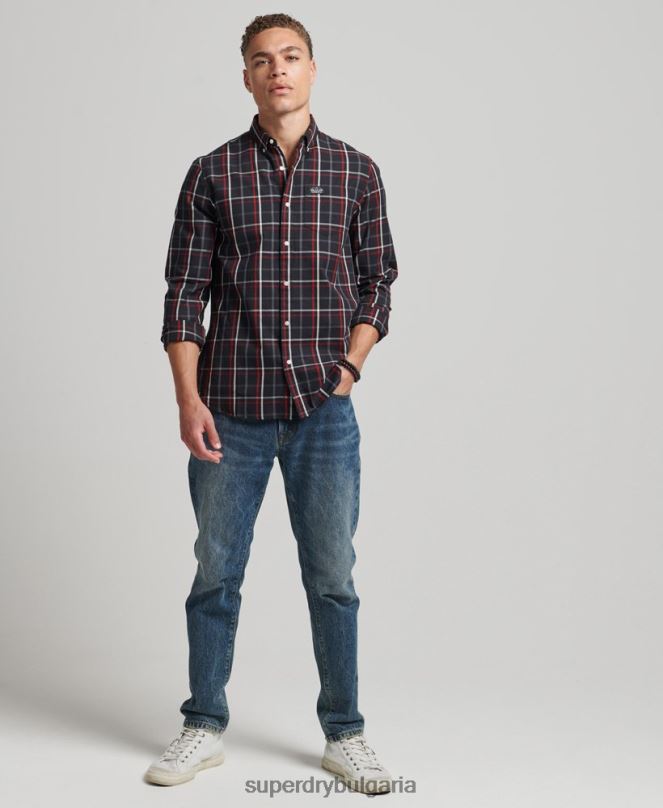 Superdry облекло N00H151 черен мъже търговска риза от памучно каре