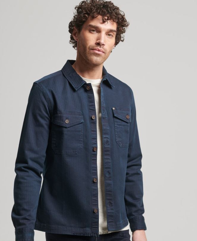 Superdry облекло N00H152 военноморски флот мъже търговски магазин - горна риза с рибена кост