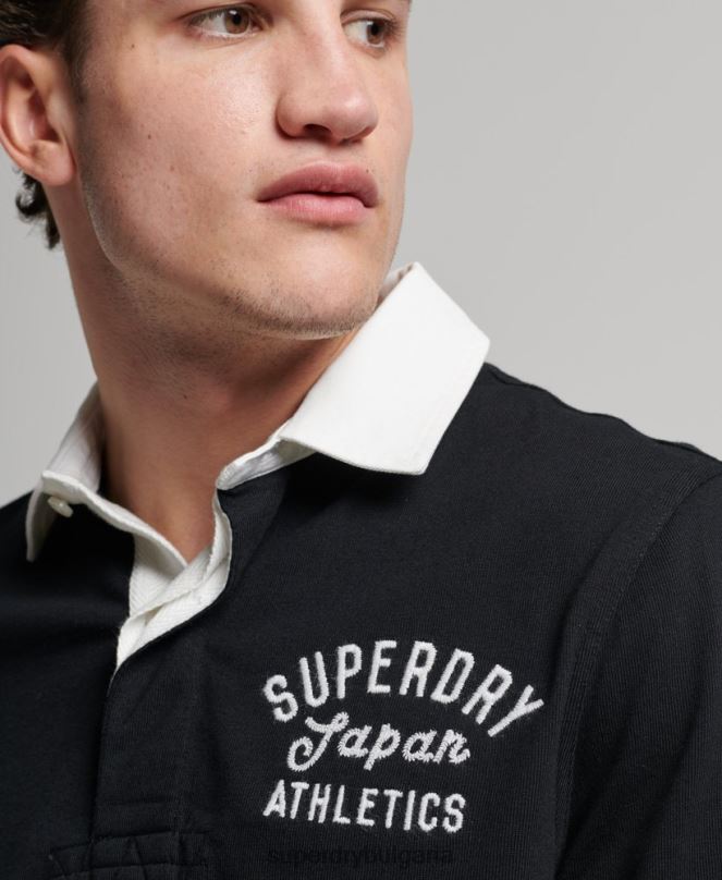 Superdry облекло N00H1523 черен мъже ретро тениска за ръгби с апликация