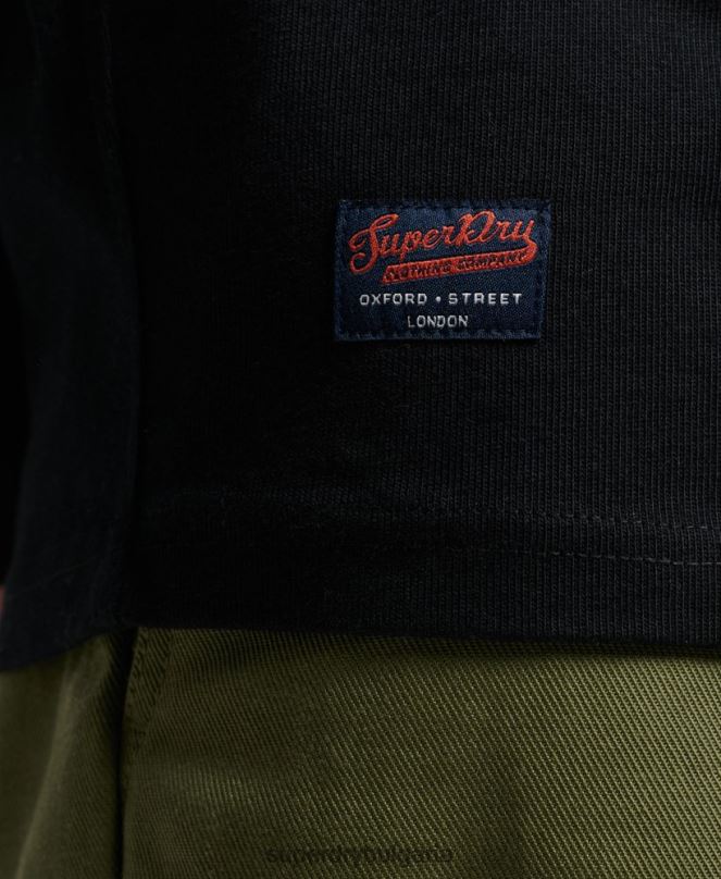 Superdry облекло N00H1523 черен мъже ретро тениска за ръгби с апликация