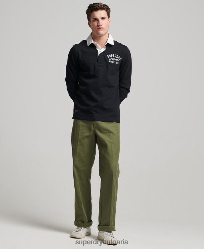 Superdry облекло N00H1523 черен мъже ретро тениска за ръгби с апликация