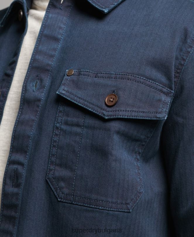 Superdry облекло N00H152 военноморски флот мъже търговски магазин - горна риза с рибена кост