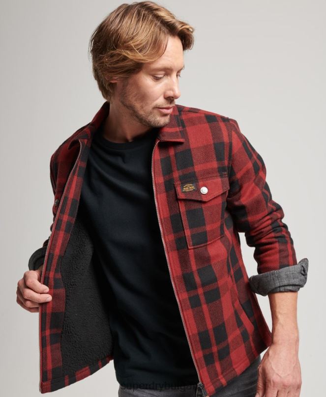 Superdry облекло N00H153 червен мъже горна тениска с вълнена карирана подплата с цип