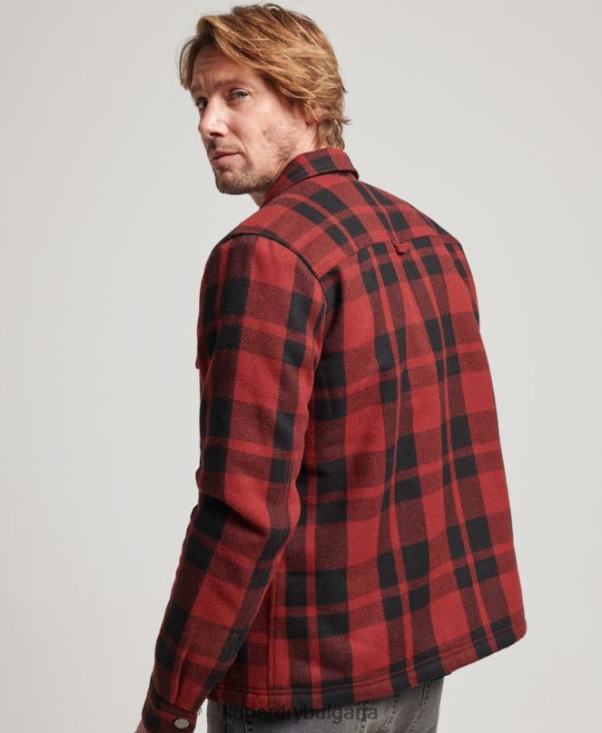 Superdry облекло N00H153 червен мъже горна тениска с вълнена карирана подплата с цип