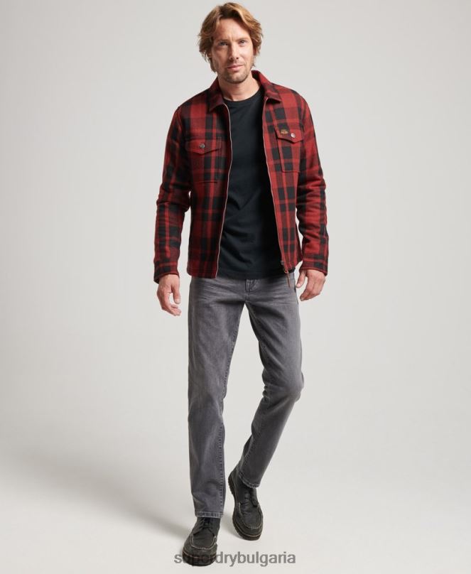 Superdry облекло N00H153 червен мъже горна тениска с вълнена карирана подплата с цип
