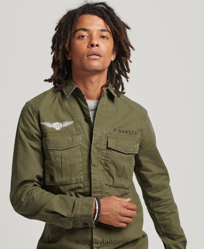 Superdry облекло N00H154 каки мъже кърпена военна риза