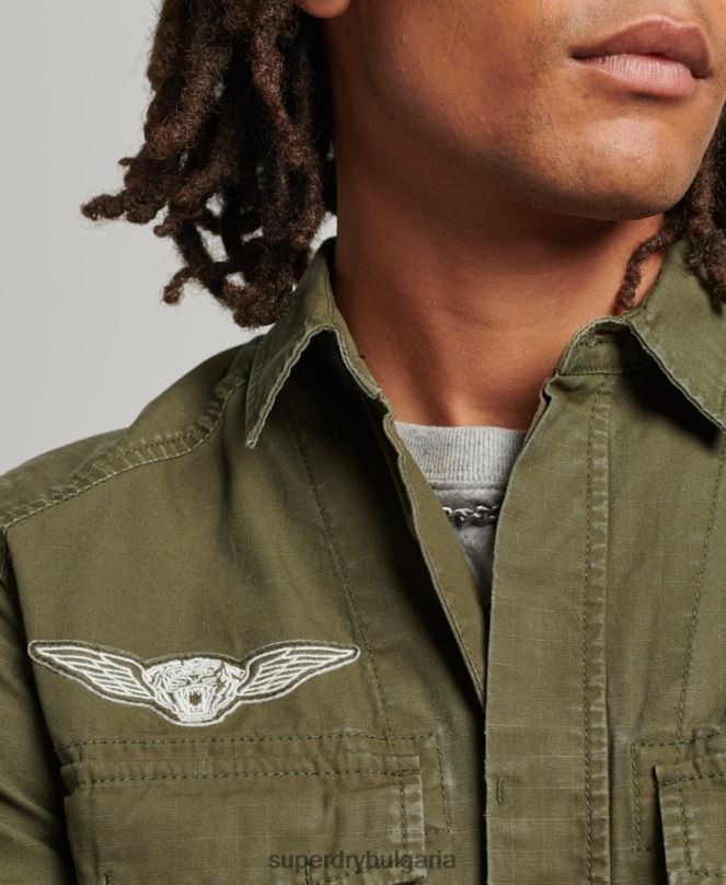 Superdry облекло N00H154 каки мъже кърпена военна риза