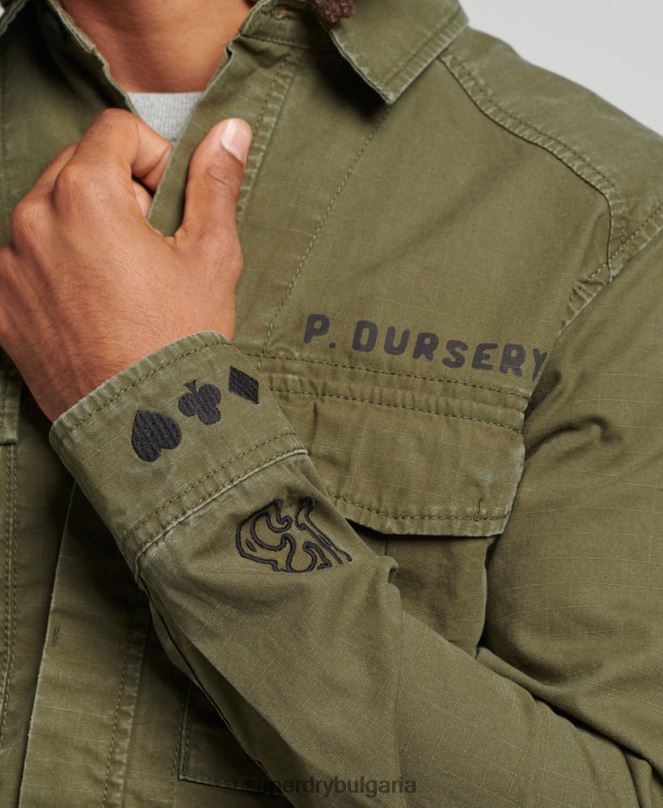 Superdry облекло N00H154 каки мъже кърпена военна риза