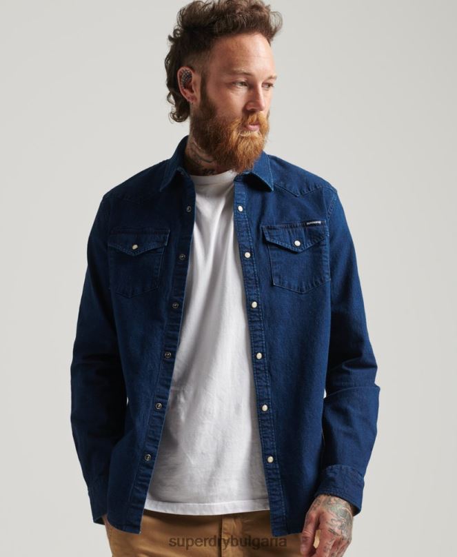 Superdry облекло N00H156 тъмно синьо мъже западни ризи