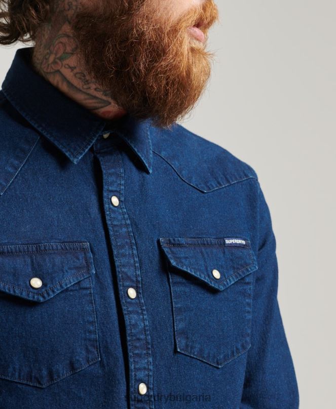 Superdry облекло N00H156 тъмно синьо мъже западни ризи