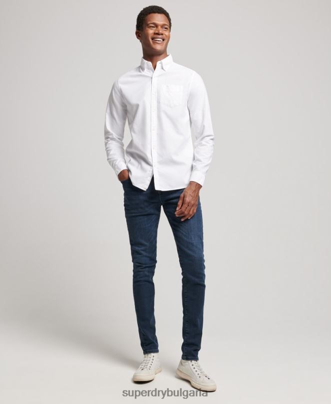 Superdry облекло N00H157 бяло мъже изпрана оксфордска риза