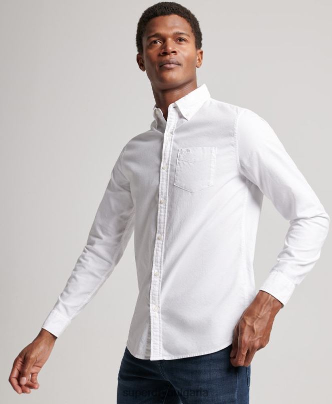 Superdry облекло N00H157 бяло мъже изпрана оксфордска риза