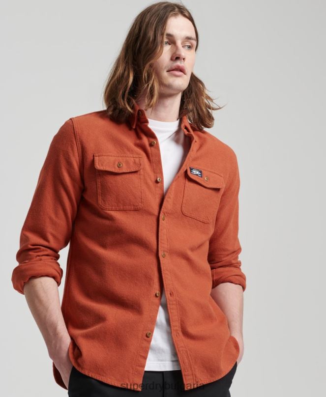 Superdry облекло N00H158 оранжево мъже фланелена риза от органичен памук
