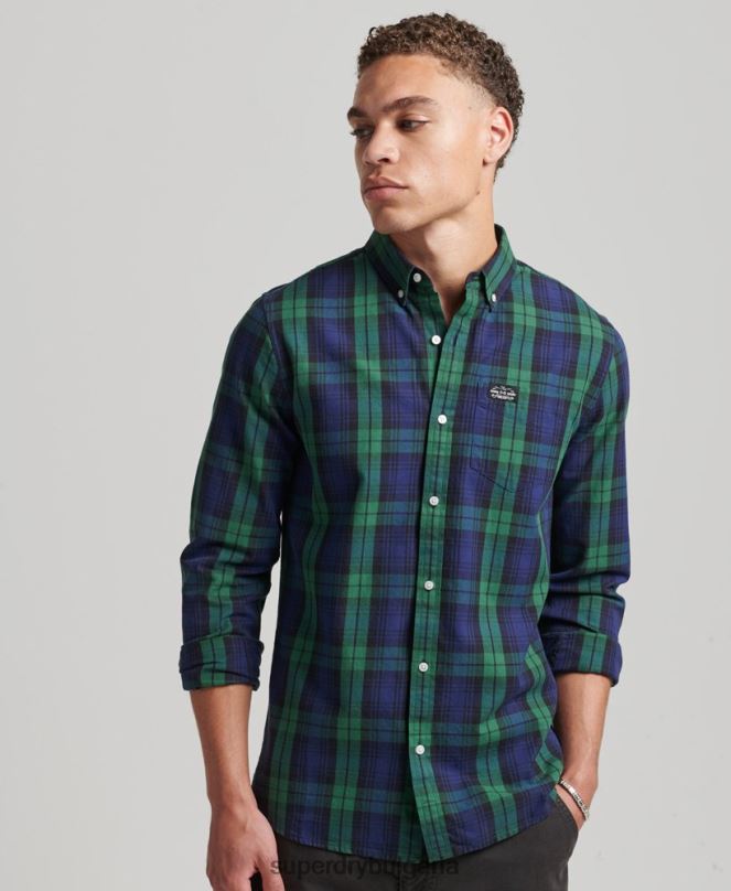 Superdry облекло N00H159 зелено мъже търговска риза от памучно каре