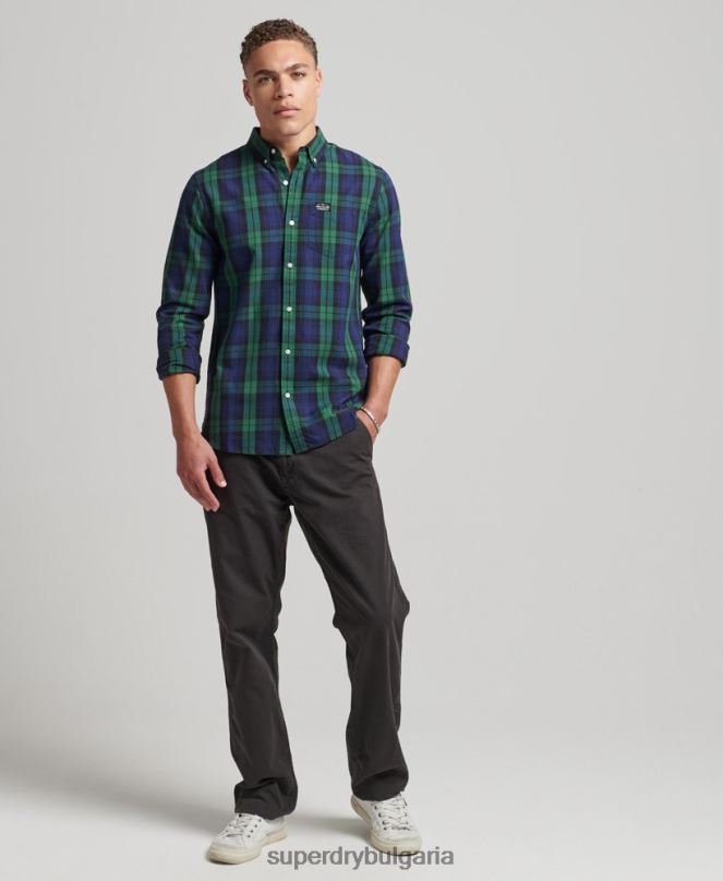 Superdry облекло N00H159 зелено мъже търговска риза от памучно каре