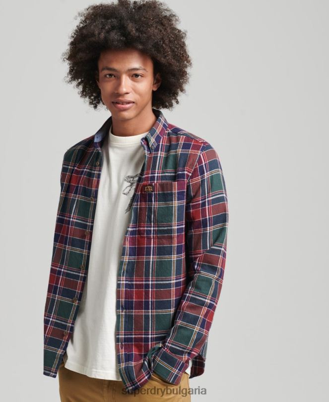 Superdry облекло N00H160 зелено мъже ретро риза дървосекач от органичен памук