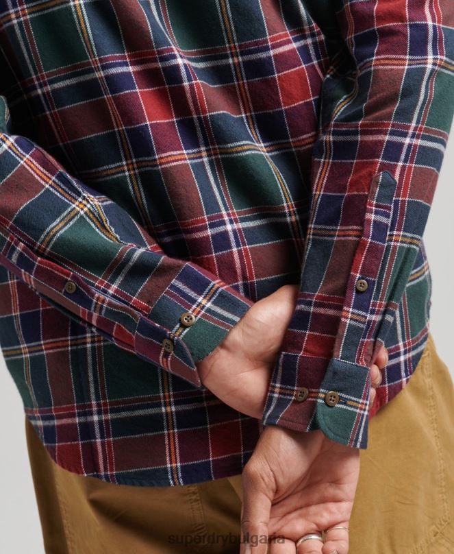 Superdry облекло N00H160 зелено мъже ретро риза дървосекач от органичен памук