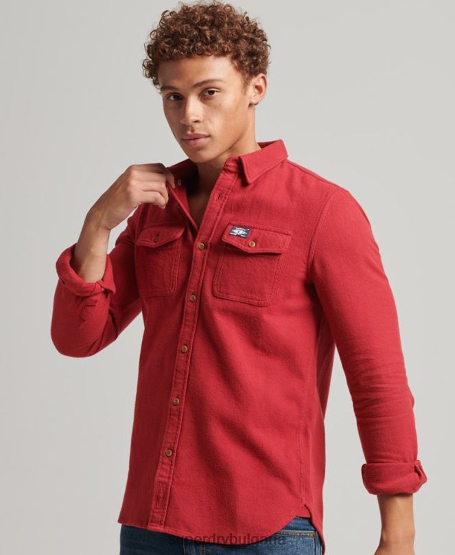 Superdry облекло N00H161 червен мъже фланелена риза от органичен памук
