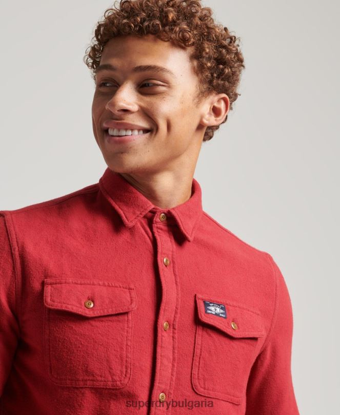 Superdry облекло N00H161 червен мъже фланелена риза от органичен памук