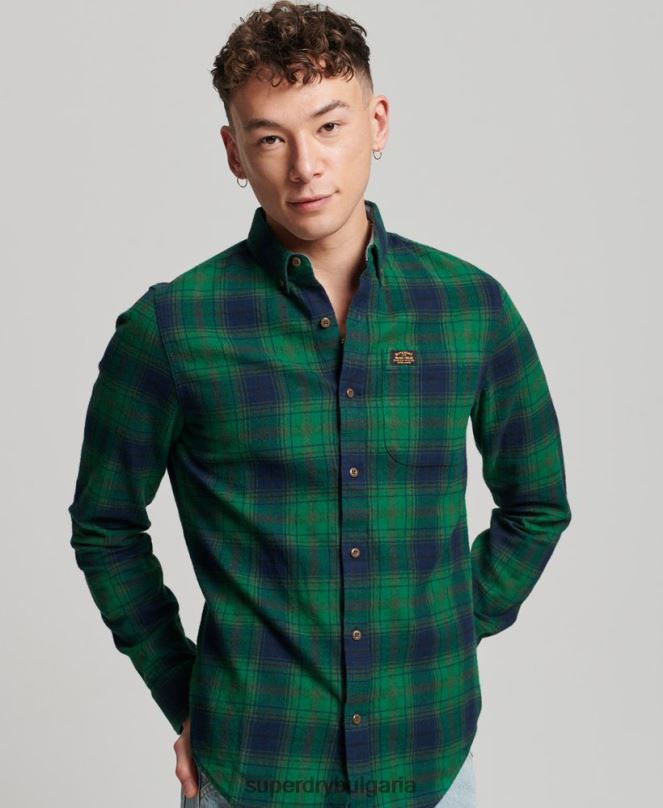 Superdry облекло N00H162 зелено мъже ретро риза дървосекач от органичен памук