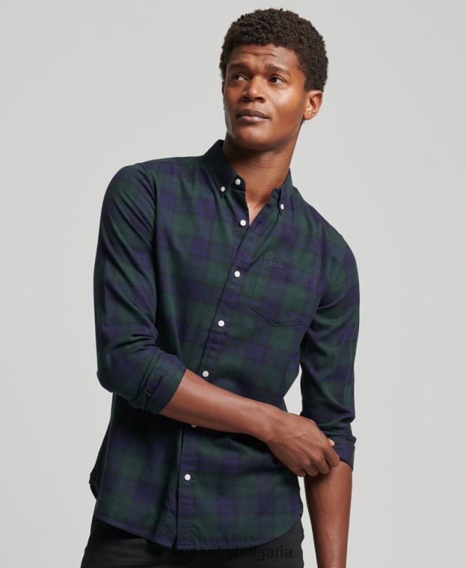 Superdry облекло N00H164 зелено мъже класическа лондонска риза с копчета