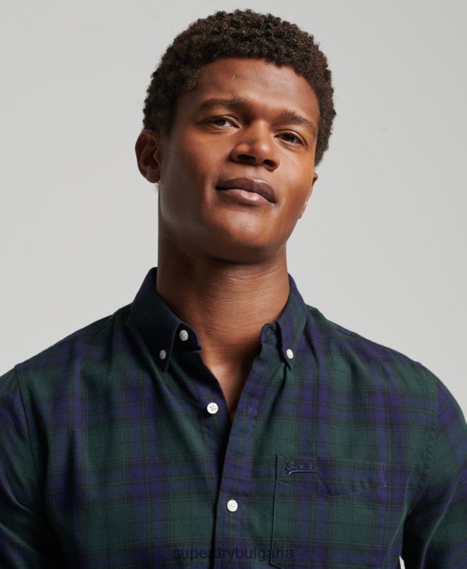 Superdry облекло N00H164 зелено мъже класическа лондонска риза с копчета