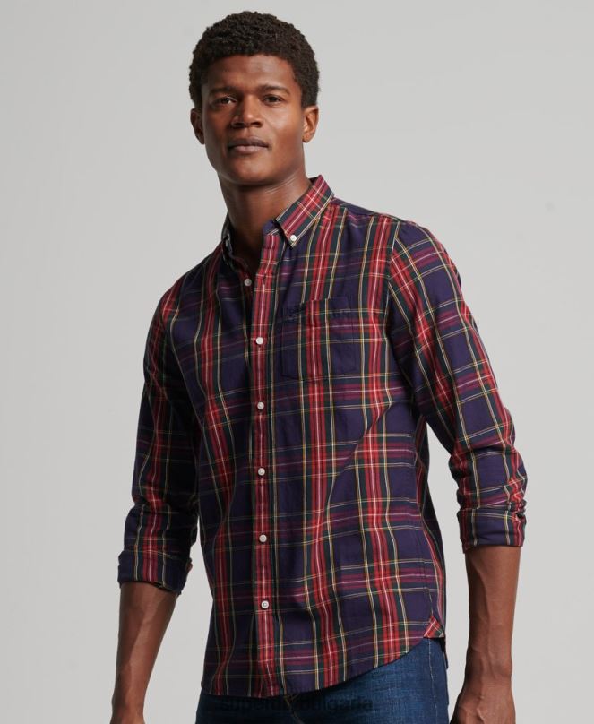 Superdry облекло N00H165 зелено мъже класическа лондонска риза с копчета