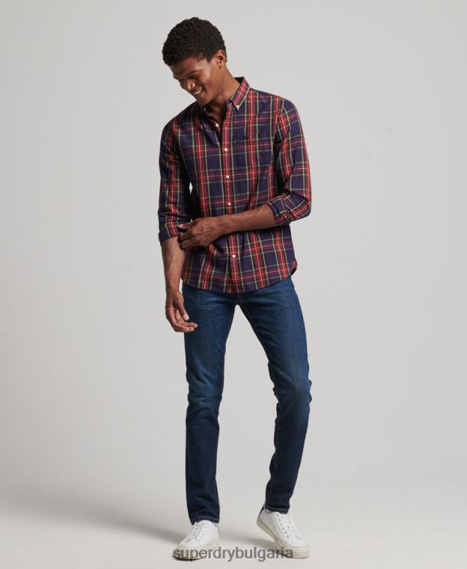 Superdry облекло N00H165 зелено мъже класическа лондонска риза с копчета