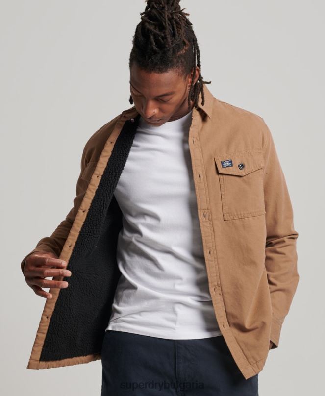 Superdry облекло N00H166 кафяво мъже мелничарска тениска с подплата borg