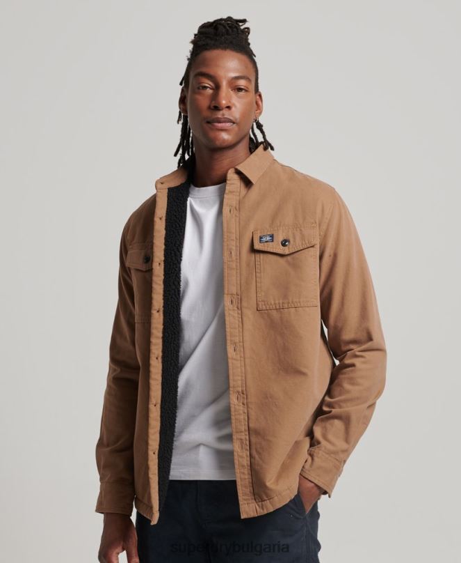 Superdry облекло N00H166 кафяво мъже мелничарска тениска с подплата borg