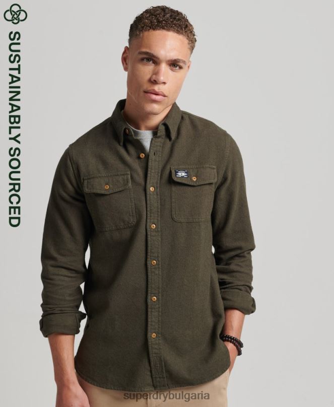 Superdry облекло N00H168 каки мъже фланелена риза от органичен памук
