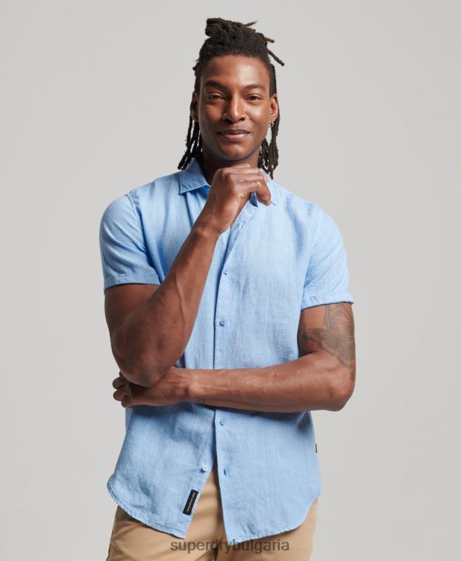 Superdry облекло N00H16 син мъже ежедневна ленена риза studios