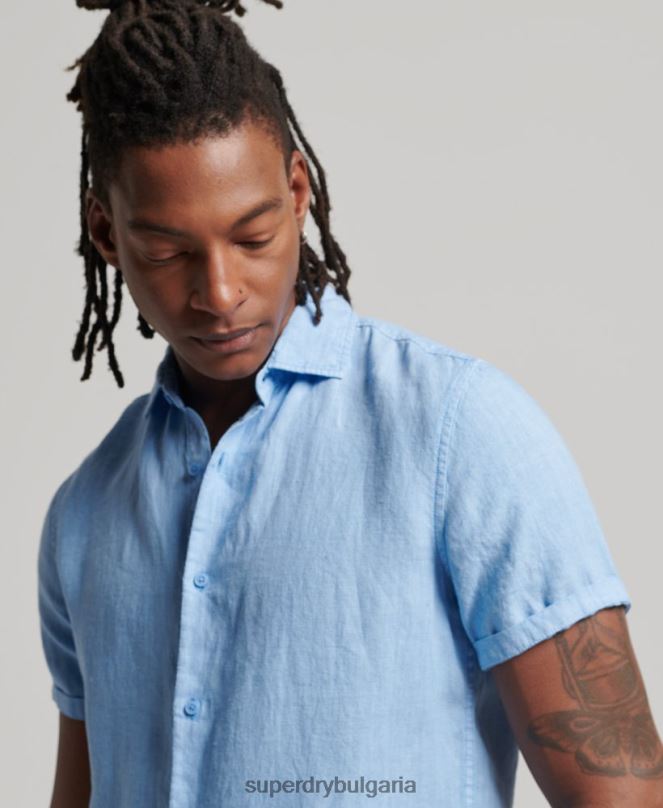 Superdry облекло N00H16 син мъже ежедневна ленена риза studios