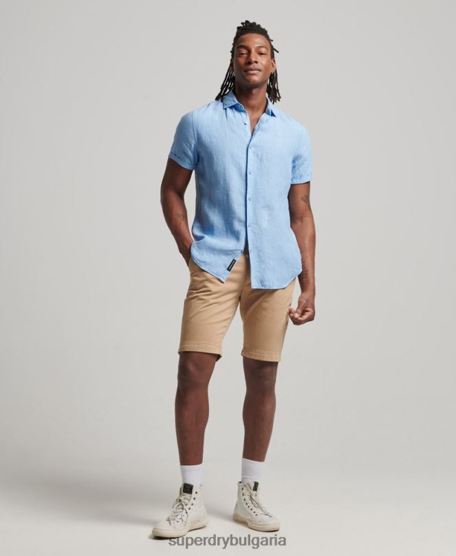 Superdry облекло N00H16 син мъже ежедневна ленена риза studios