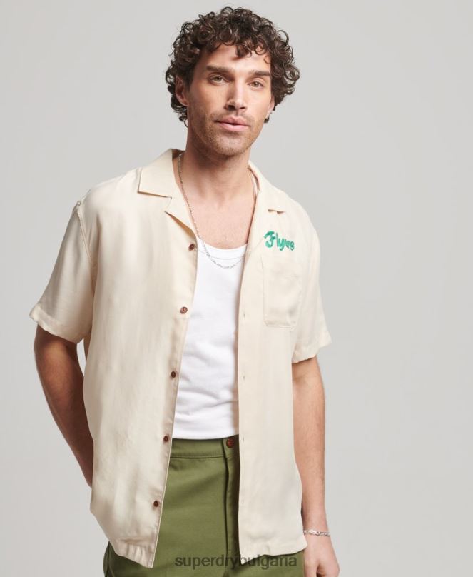 Superdry облекло N00H170 сметана мъже ретро тениска за боулинг с къс ръкав