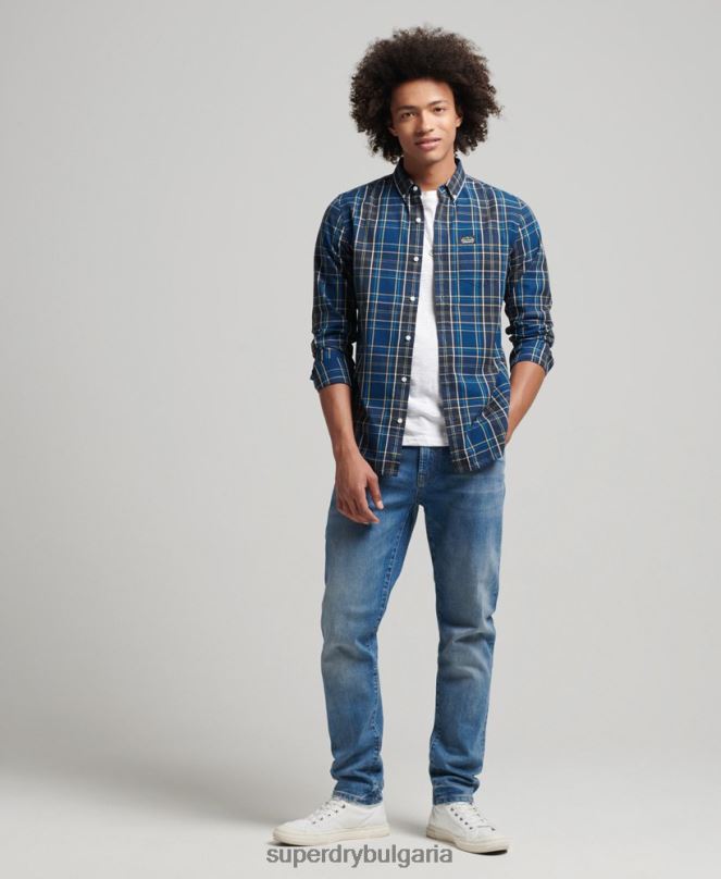 Superdry облекло N00H171 военноморски флот мъже търговска риза от памучно каре
