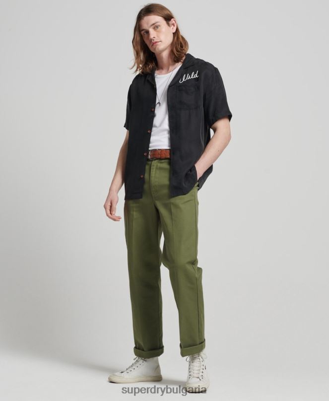 Superdry облекло N00H172 черен мъже ретро тениска за боулинг с къс ръкав