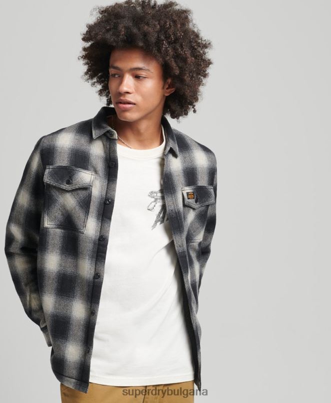 Superdry облекло N00H174 черен мъже тениска от мелничарска вълна с подплата от шерпа