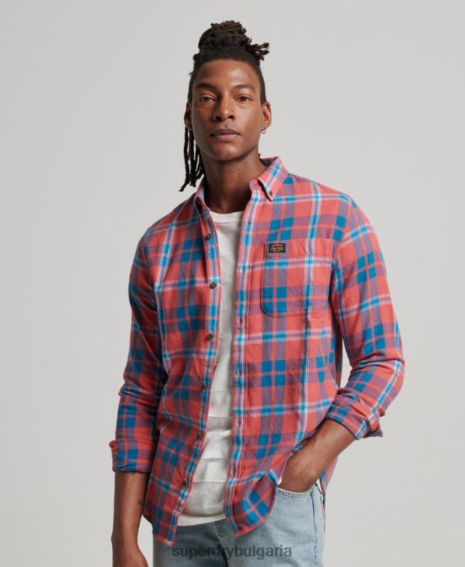 Superdry облекло N00H176 червен мъже ретро риза дървосекач от органичен памук