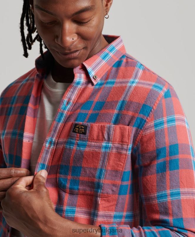 Superdry облекло N00H176 червен мъже ретро риза дървосекач от органичен памук