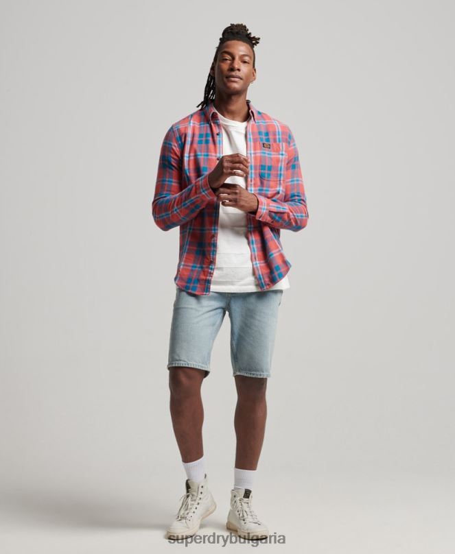 Superdry облекло N00H176 червен мъже ретро риза дървосекач от органичен памук
