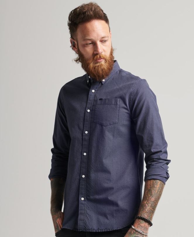 Superdry облекло N00H178 военноморски флот мъже памучна риза с микро каре