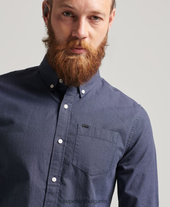Superdry облекло N00H178 военноморски флот мъже памучна риза с микро каре