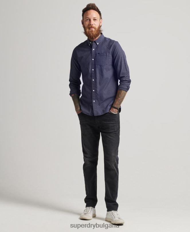 Superdry облекло N00H178 военноморски флот мъже памучна риза с микро каре